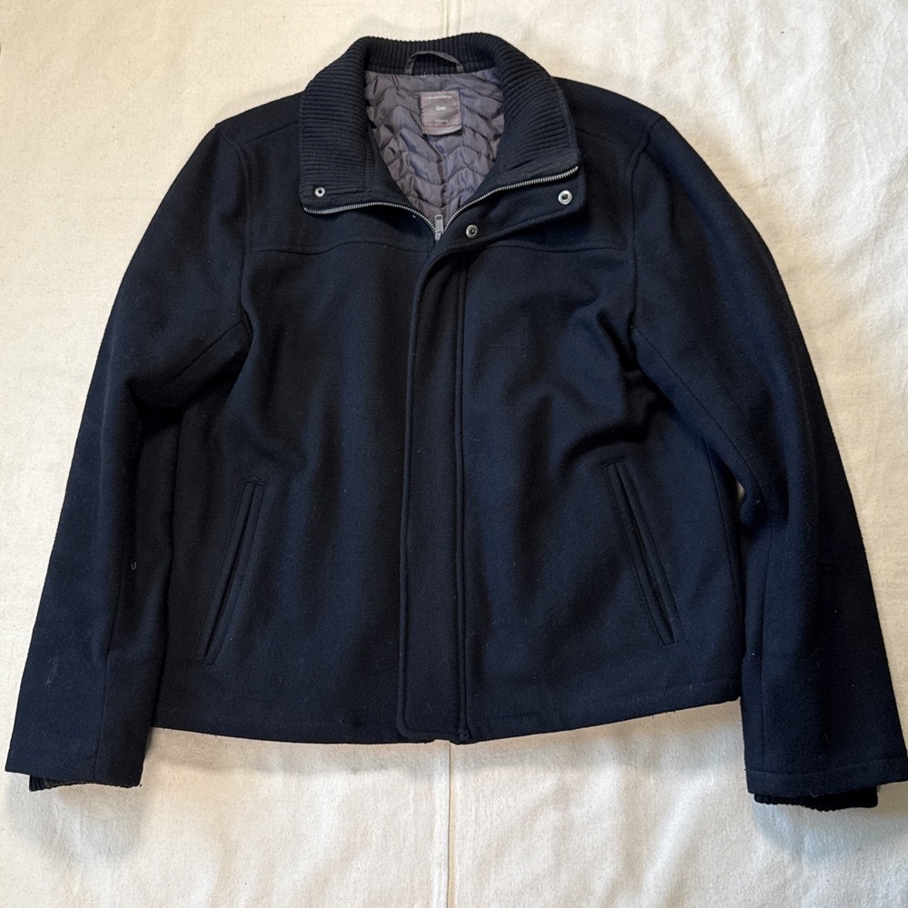 Vintage Gap Jacket Mens L Wool Blend Quilted Zip Y2K 2000's Black Bomber